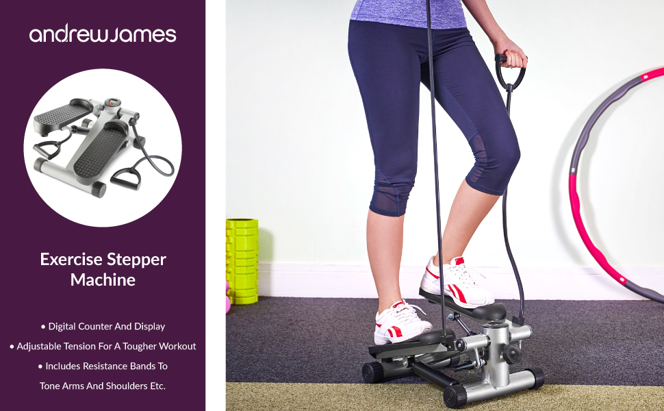 Andrew James Aerobic Exercise Stepper Machine with Resistance Bands for