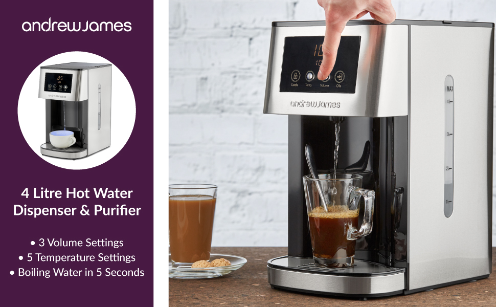Andrew James Purify Hot Water Dispenser and Water Filter 4 litre