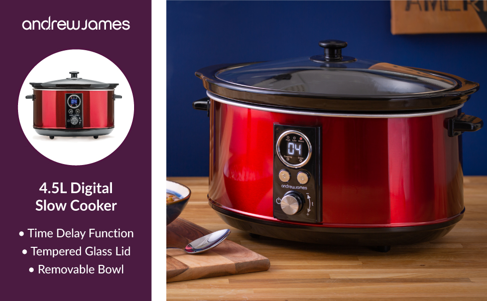 Andrew James Digital Slow Cooker 4.5L with Timer Delay Function