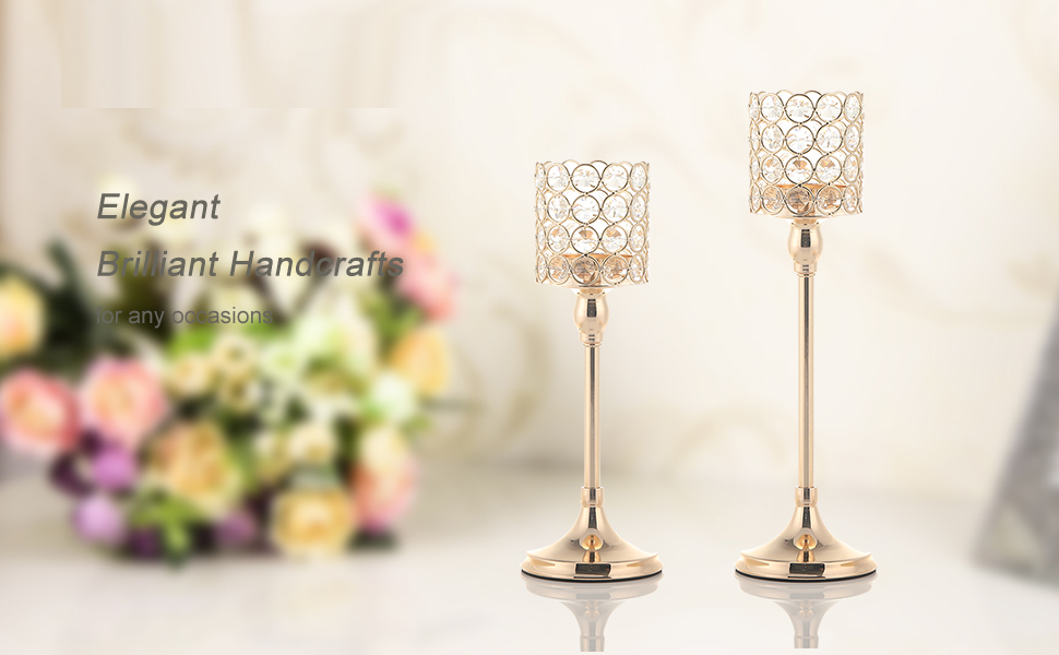 VINCIGANT Crystal Gold Candle Holder/Candlestick Holders for Home