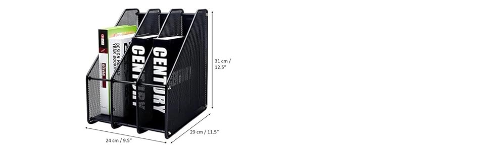 Exerz Magazine Holder Triple Rack, Mesh Metal - 3 Compartments Documents/Notebooks/Folder/Organiser