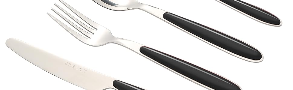 EXZACT Cutlery Set of 16, stainless steel with color handles - 4 Forks, 4 Dinner Knives, 4 Dinner