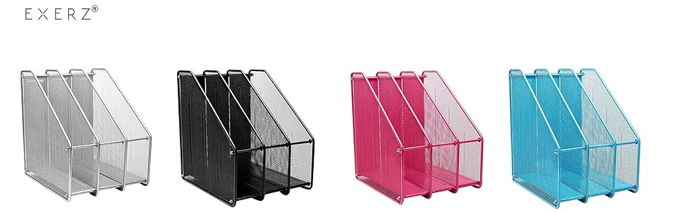 Exerz Magazine Holder Triple Rack, Mesh Metal - 3 Compartments Documents/Notebooks/Folder