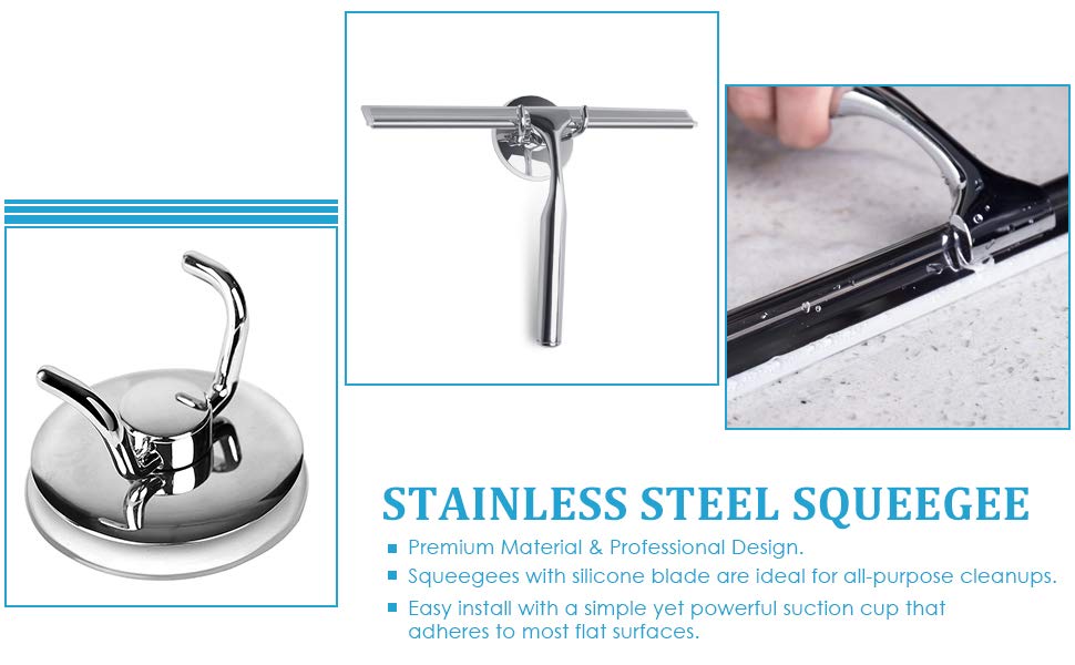 GlobaLink Shower Squeegee, 10’’ Heavy Duty Stainless Steel Squeegees