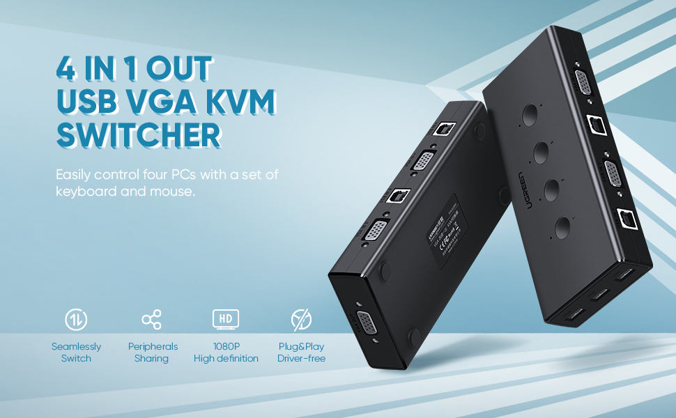 UGREEN USB KVM Switch Box, 4 IN 1 OUT VGA PC Monitor Switcher USB