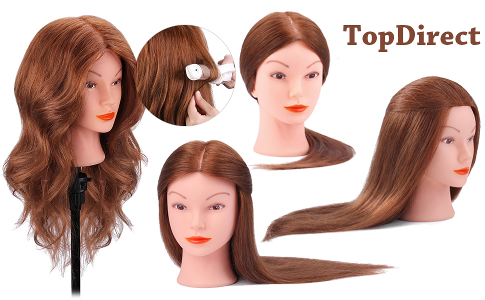 TopDirect Training Head 18inch 100 Real Hair Cosmetology Hairdressing