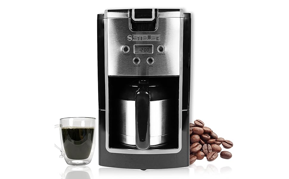 Amazon.de Edelstahl Kaffeemaschine mit Thermoskanne und Timer, 1 Liter Fassungsvolumen für bis