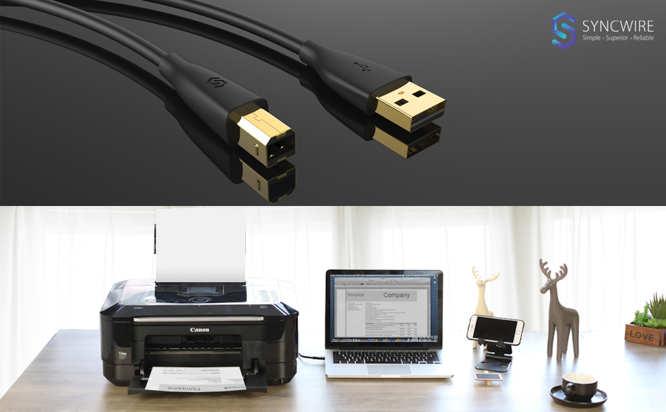 Syncwire USB 2.0-Druckerkabel 2M - Scannerkabel USB A auf USB B für HP, Canon, Dell, Samsung ...