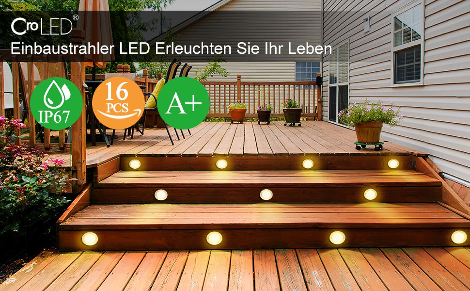 Bodeneinbaustrahler - LED Einbaustrahler Terrassenbeleuchtung 16er