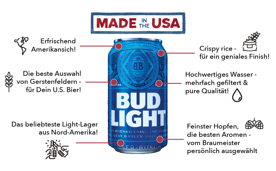 BUD LIGHT® - Dosenbier 6 x 355ml amerikanisches Bier, American Beer | Die NO.1 aus den USA als ...