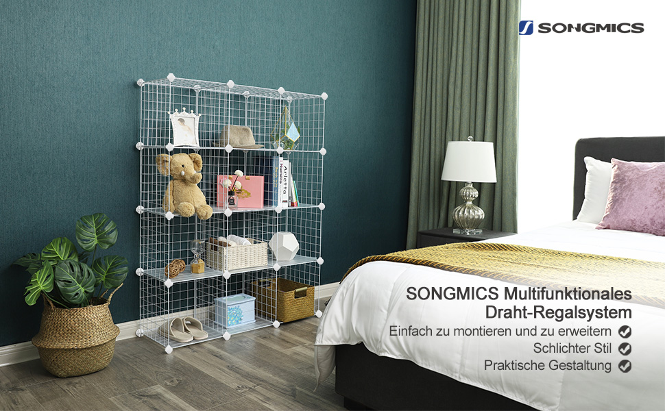 SONGMICS Steckregal aus Drahtgitter Regalsystem Standschrank 12 Fächer