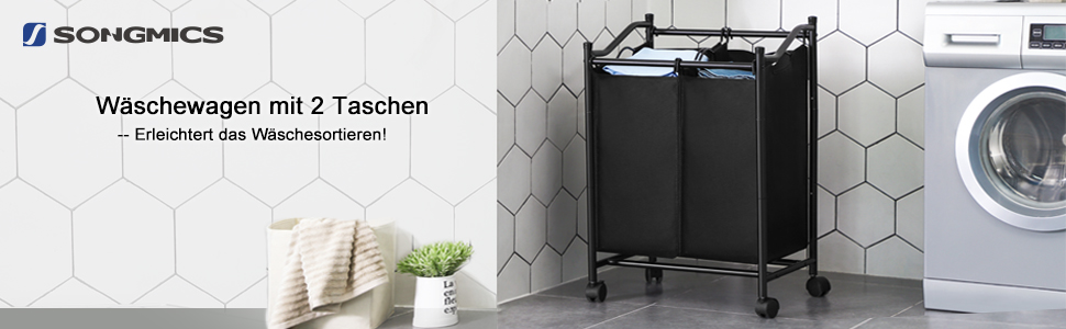 Wäschewagen Wäschekorb Wäschesammler Wäschesortierer 2X45L mit Rollen