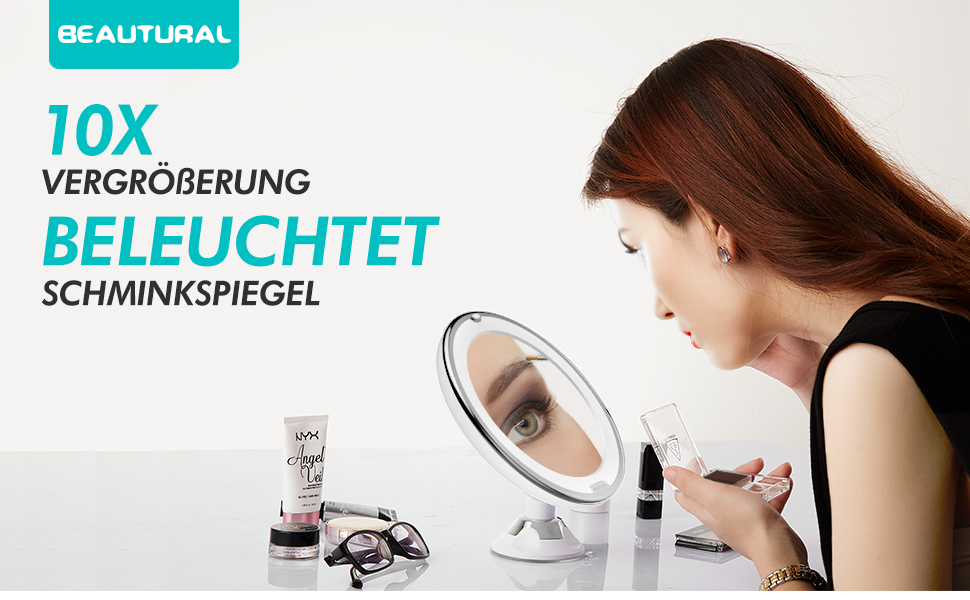 Beautural Cosmetic Mirror 10x Magnification LED Illuminated MakeUp
