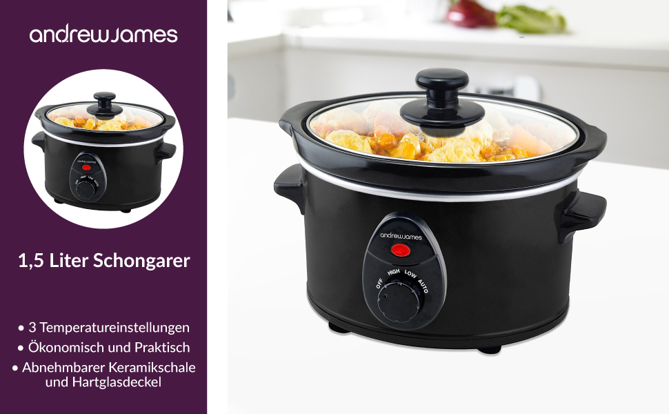 Amazon.de Andrew James Slow Cooker 1, 5 Liter Schongarer