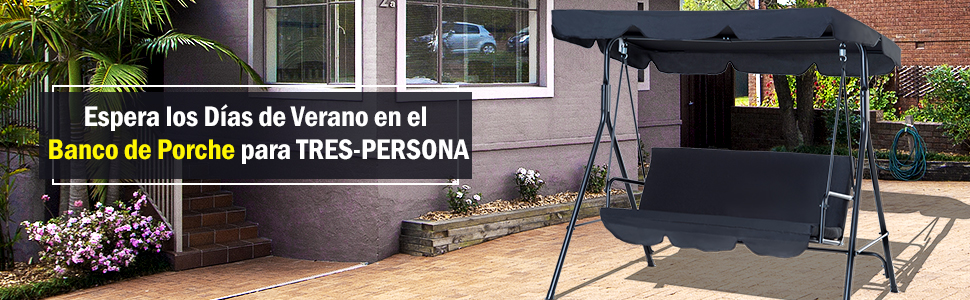 Outsunny Columpio de Jardín de Metal con Parasol Balancín de 3 Asientos