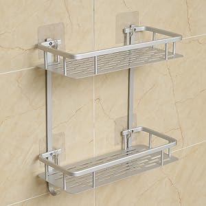 Hawsam Sin necesidad de taladrar estante ducha, Estantes de baño de aluminio espacial perforado entramado de baño muebles de baño