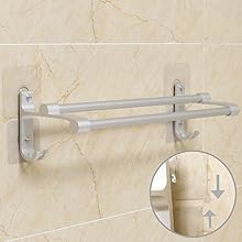 Hawsam Sin Taladrar Doble Toallero de Baño - Barra de Toallas Adhesivo de Aluminio Toalleros de Almacenamientos con 2 Ganchos (1 Pieza)