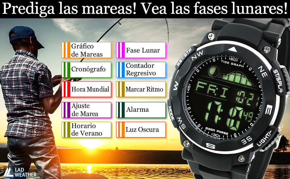 Lad Weather Reloj Gráfico de Mareas Fases Lunares Marea Alta Marea Baja Pesca Surf