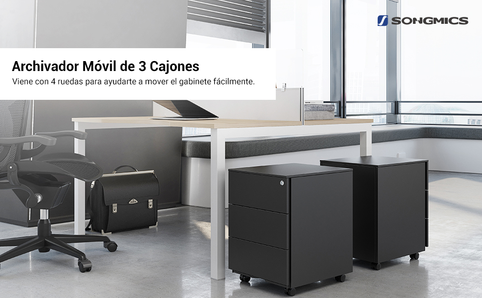SONGMICS Gabinete de Archivos Móvil, con 3 Cajones, Cierre, para