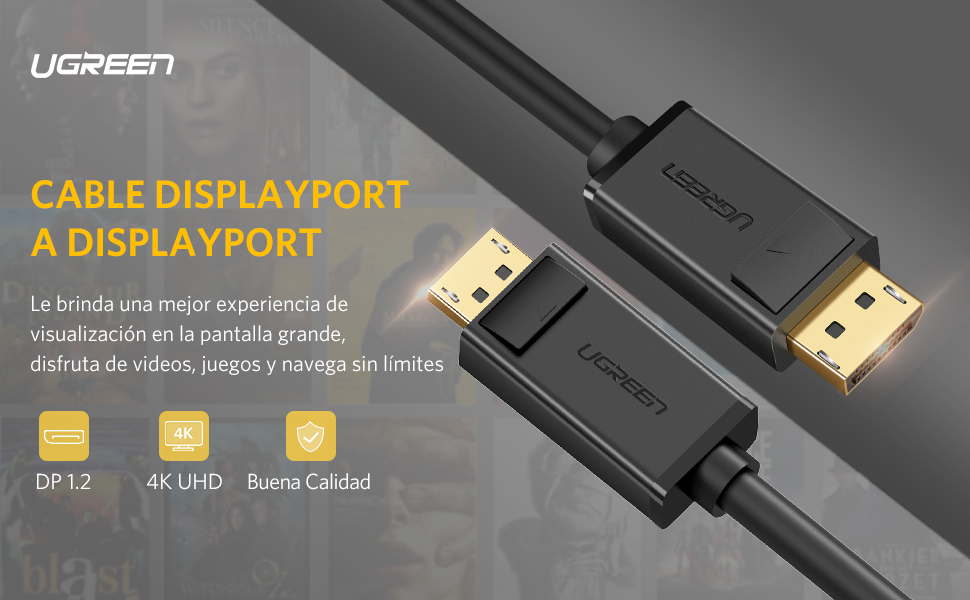 UGREEN Cable DP a DP, Cable DisplayPort de Vídeo y Audio 1.2 Macho a
