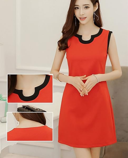 Amazon Co Jp フムフム Fumu Fumu ワンピース レディース きれいめ Aライン 16 夏 赤 ワンピ ブラックライン ノースリーブ ファッション ワンピ レディースファッション S M L Xl Xxl レッド 上品 可愛い 結婚式 二次会 スカート ひざ丈 パーティー お呼ばれ イベント