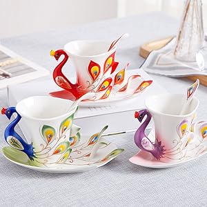 Amazon | DragonOne 孔雀 コーヒーカップ 3点セット 優雅 上品