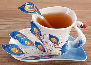孔雀 コーヒーカップ 3点セット ティータイム プレゼント Amazon | DragonOne 孔雀 コーヒーカップ 3点セット 優雅 上品
