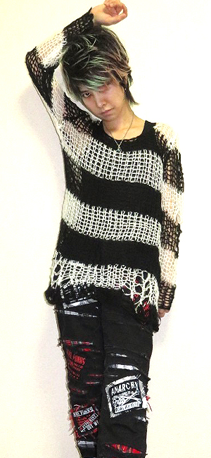 Amazon Hippies ヒッピーズ Punkrave セーター ニット レディース Uネック クルー 丸首 長袖 V系 パンク クラッシュ ロック ボーダー 穴 ステージ 衣装 ダメージ クラッシュ メッシュ Mp Kn 004 ブラック セーター 通販