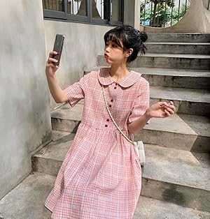 花柄チェック半袖ひざ丈ワンピース Amazon.co.jp: [ZHONGJUE] ジュージェン チェック