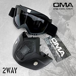 Amazon Oma サバゲー ゴーグル フェイス マスク フルフェイス ガード 取り外し可能 サバイバルゲーム 装備 ツーリング バイク モトクロス 保護 スモーク 軽量 防塵 防風 黒 ブラックレンズ フェイスマスク 通販