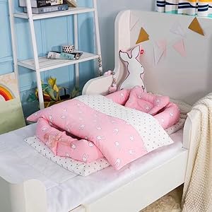 ベビーベッド 添い寝 ピンク 添い寝 新生児用添い寝ベッド 布団 枕 3点セット 取り外し可能