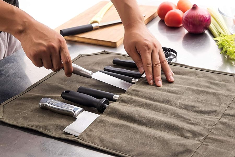 Amazon | QEES 包丁ケース 7本収納ナイフケース 布巻きタイプ