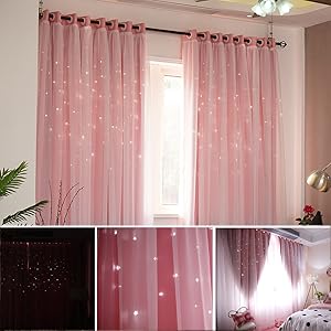 Amazon｜LEKING カーテン 星柄 透かし彫り 装飾 夢 両開き 二重