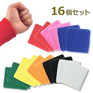 Amazon | 抗菌 リストバンド 8色 16個セット 吸水性 肌触り良し