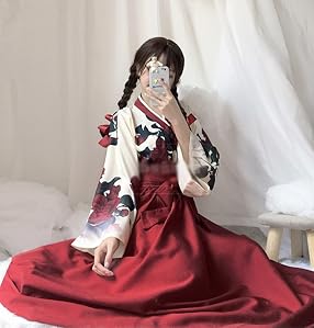 Amazon.co.jp: [UpdateClassic] 着物ドレス 昭和 大正風袴 巫女
