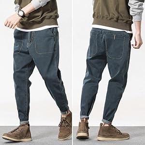 ROUROU ロウロウ　デニム　ジョガーサルエルパンツ　梅　デイジー　赤ステッチ ROUROU ロウロウ デニム ジョガーサルエルパンツ 梅 デイジー 赤