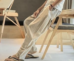 Amazon | （ニカ）メンズ ロングパンツ 夏 涼やか 麻綿 パンツ