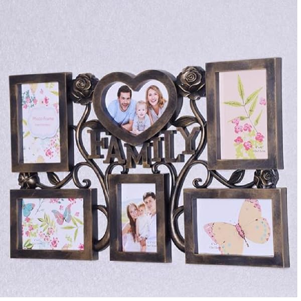 Amazon Co Jp おしゃれ 大きい 壁掛け ファミリー フォトフレーム 写真立て インテリア 雑貨 家族 夫婦 新婚 カップル ハート6枚アンティーク ホーム キッチン