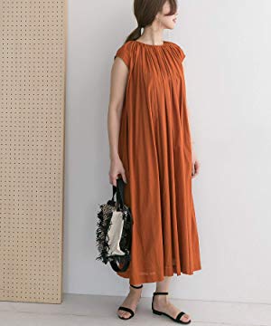 DOORSドアーズきれい色たっぷりギャザーコットンボイルノースリーブワンピース♪ 美品DOORSドアーズたっぷりギャザーコットンボイルノースリーブ