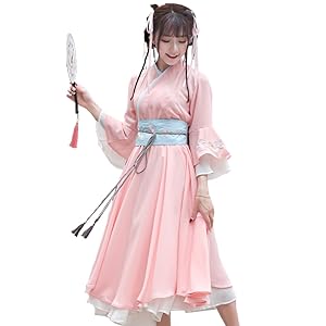 Amazon Co Jp モリマート Morimart レディース チャイナドレス 漢服 コスプレ ワンピース 中国風 チュニック かわいい 中華風 刺繍 ピンク ブルー 服 ファッション小物