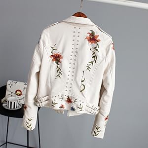 Amazon | [cnstone] 花柄 刺繍 ダブル ライダースジャケット