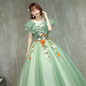 Amazon | [cnstone] カラードレス ライトグリーン 花柄ロング