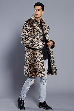 ファーコート メンズ コート ヒョウ柄 コート フェイクファー 折り襟 大きいサイズ ゆったり 上着 暖かい 冬新作 防寒