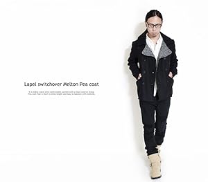 Amazon Huge Double Ricend ラペル切替 メルトン ショート丈 Pコート Lサイズ Black コート ジャケット 通販