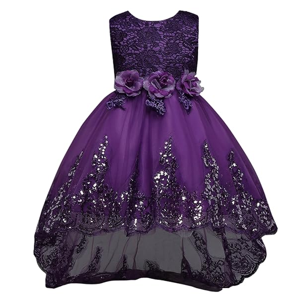 Amazon Fantastcostumes 子供 ドレス 発表会 結婚式 ロング丈 ワンピース 花 引き摺り ノースリーブ パープル 130cm キッズコスチューム ホビー