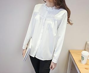 ルネ♡ホワイトフリル襟長袖ブラウス34⭐️極美品⭐️ Amazon.co.jp: [R.O.N shop] （ロンショップ） フリル 立ち襟