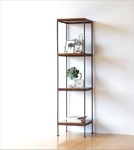 アジアンテイストシェルフ 楽天市場】オープンシェルフ 4段 天然木棚板 エスニック調