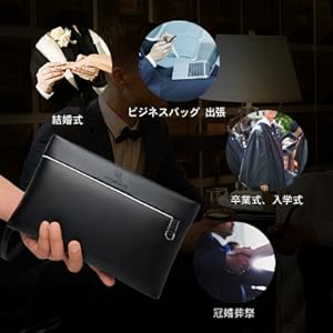huanshou 2way 革 セカンドバッグ クラッチバッグ メンズ フォーマルバッグ Ipad mini収納可 b5 6枚カード収納 小銭入れあり レザー カジュアル フォーマル 結婚式 冠婚葬祭 紳士用 男性用-8