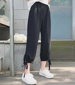 V12 ブラックパンツ 裾リブ付き Amazon | [Gergeous] レディース ワイドパンツ 七分丈 ゆったり