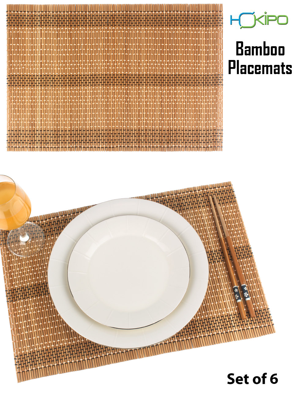 Buy HOKIPO® Reversible Bamboo Table Mats for Dining Table, Set of 6
